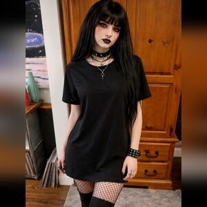 Cut Out Punk Goth Killstar Layering Black Sheath Mini Dress Crew Neck Basic